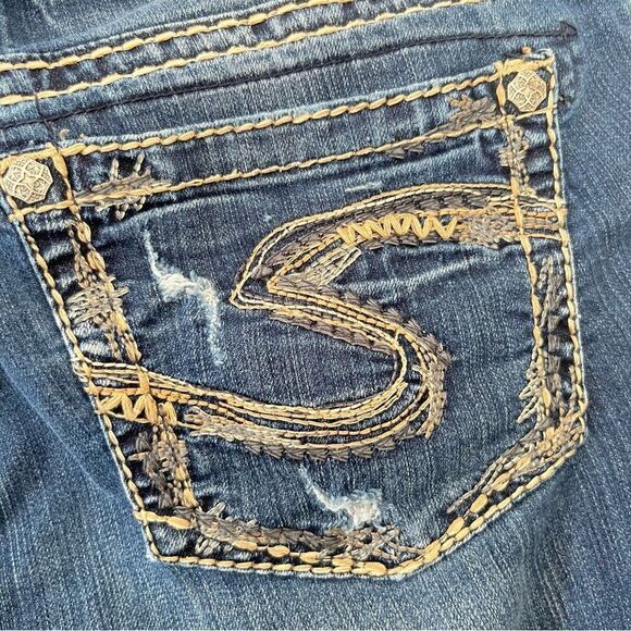 Silver VTG Y2K Suki  17" Dark Wash Medium Rise Stitching Bootcut Jeans - Picture 6 of 14